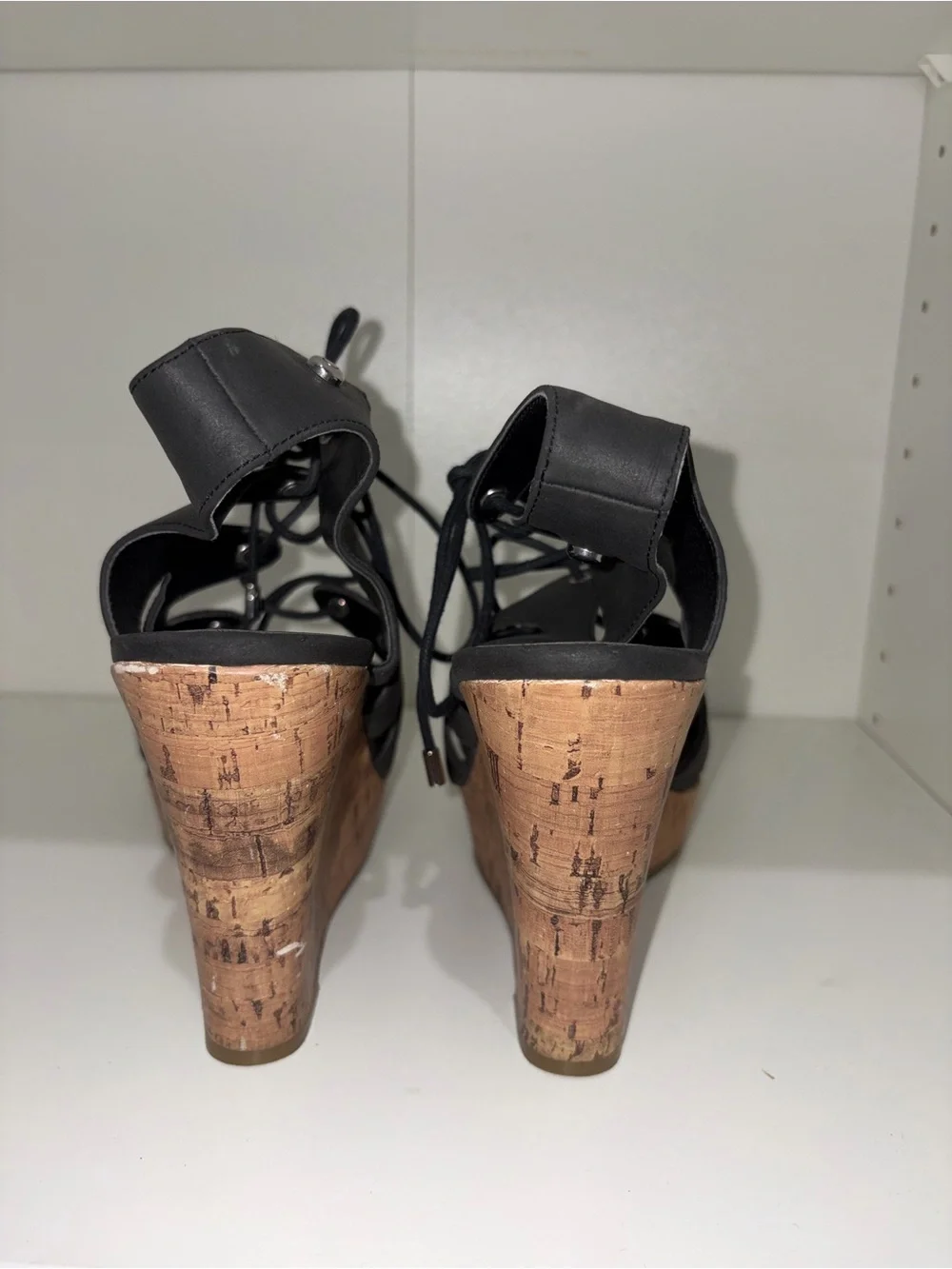 G by Guess Black Lace-Up Cork Platform Wedges